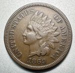 1869  INDIAN CENT   VF/XF     KEY DATE  #1775