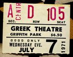 ELTON JOHN -FARMER IN THE DELL -JULY 7, 1971 -GREEK THEATRE LOS ANGELES - TICKET