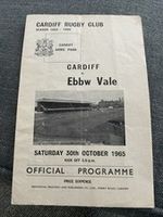 Cardiff V Ebbw Vale 30 October 1965 Rugby Programme 