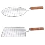 Papad Jali Stainless Steel Wire Roaster Roti Chapati BBQ Grill Wooden Handle
