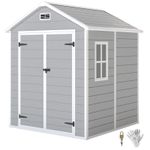 Outsunny 6 x 5ft Resin Garden Shed with Floor and Window, Light Grey