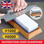 Whetstone Knife Sharpening Stone 2 Side Grit 1000/6000 Knife Sharpener with Base