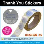 35mm Silver & Blue Floral Thank You Stickers / Labels - Only £2.49 for 120 