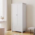 2 Door 1 Drawer Wardrobe with Shelf Modern White Finish Bedroom Storage Solution