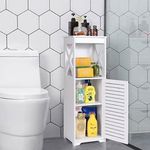 Bathroom Storage Cabinet Floor Standing Toilet Paper Organizer Shelves with Door
