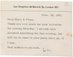LEN DEIGHTON Signed Letter - Author - 7"x5" reprint