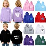 Girls Boys WhiteBlackFoxsPocket Hoodie Kids Sweatshirt Casual Pullover Jumper