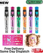 Temporary Tattoo Pen - 6 Colours Glitter Kit with Stencil Body Markers for Kids 