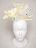Citron Pearl Dahlia White Crinoline Lemon Feather Fascinator Wedding Race