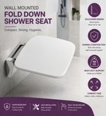 Fold Down Shower Seat Wall Mounted White Disabled Elderly Bathroom Chair 160kg