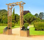 Greenhurst Wooden Garden Arch and Planters, Square frame design, Trellis Sides