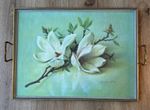 Vintage Large Serving Tray: Rare Vestey Rich Magnolia Still Life Floral Design 