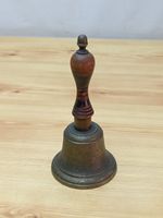 Vintage 1960s Brass 20cm Hand School Bell with Wooden Handle - Man Cave / Bar 