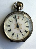 VINTAGE ANTIQUE STERLING SILVER LADIES PACKET WATCH. C 1880. ENGRAVED. WORKING