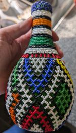 Vintage East African Maasai Hand-Beaded Bottle / Decanter 8 Tall. Excellent Cond