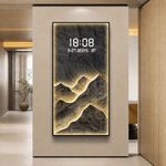 Mountain LED Digital Wall Clock 50cmx100cm - Landscape Wall Art with Temperat...