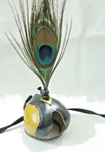New Falconry Dutch Hood with Peacock Feather Plume (All Sizes) Yellow Black