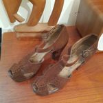 1940s Platform Shoes Brown Suede Vintage WW11 Platform Sandal Shoe Size 4 1/2