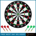 DART BOARD 17" DOUBLE SIDED GAME FOR ADULTS KIDS DARTBOARD WITH 6 DARTS SET NEW