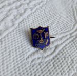 ANTIQUE VINTAGE THOMAS FATTORINI BLUE ENAMEL ART NOUVEAU SHIELD BROOCH BADGE.