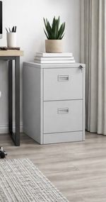 Light Grey 2 Drawer Home Office Filing Cabinet with Lockable Drawers For Storage