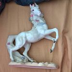 Mythical Creatures White Rearing Unicorn Ornament Figurine with Pink Flowers