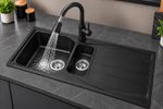 Liquida CMP15BL 1.5 Bowl Reversible Black Kitchen Sink And Pull Out KPO11MB Tap