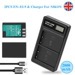 2× 2AH EN-EL9 EL9A Battery For Nikon D40 D40A D60 DSLR D3000 D5000 + LCD Charger