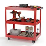 Tool Storage Heavy Duty Garage Trolley Workshop 3 Tier Wheel Cart DIY Red UK