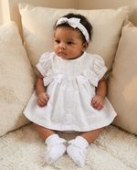 Baby Girl Dress Set Broderie Anglaise BA Bows Headband Lace White