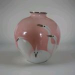 Meiji, Pink Egret Japanese wireless cloisonné musen enamel globular vase (af) 