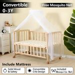 Nisorpa Baby Wooden Bed Co-Sleeping Crib w/Mosquito Net+Mattress Bedside Sleeper