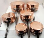 VGC Vintage French SET 6 HEAVY COPPER SAUCEPANS 7.2 Kg 15.8 lb TIN LINED 12-22cm