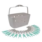 JVL Plastic Peg Basket, Grey with 48 Large Ultra Strong Plastic Pegs, Aqua