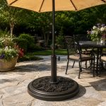 CAST IRON ROUND UMBRELLA PARASOL BASE STAND PATIO OUTDOOR GARDEN HEAVY 9KG