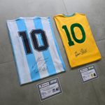 Maradona & Pele SIGNED Brazil & Argentina World Cup shirt  jersey + COA PROOF