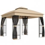3 x 3 m Outdoor Garden Gazebo with Post Shelves UPF50 Plus Double Roof Brown