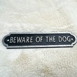 Beware of the Dog Metal Plaque Sign, Black, Pre-Drilled Holes