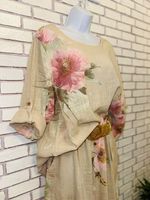 Made in Italy beige Floral Cotton Co-Ord Set with Wide Leg Trousers – One Size