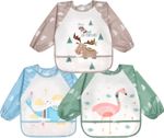 Baby Bibs with Sleeves, 3 Pcs Long Sleeve Waterproof Bibs, Unisex Feeding Bibs w