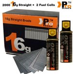 2000 x Mixed 16g Straight Brad Galvanised Nails & Gas For Paslode IM65/IM250