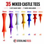 35 Castle Golf Tees Mixed Sizes 25–70mm 5 of Each Plastic Tees