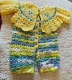 HAND CROCHET BABY ROMPER & BOLERO SUIT. 0-6m WITH BUTTERFLY APPLIQUÉS