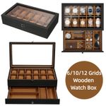 6/10/12 Grids Wooden Watch Display Box 2-Tier Case Jewelry Collectsion Storage