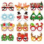 12pcs Christmas Party Glasses Props - Santa, Snowflake & Reindeer Designs