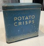 VINTAGE 1950s - POTATO CRISPS - KITCHEN STORAGE TIN - TEAL BLUE