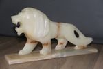Fabulous Vintage Early 20th Decorative Carved Marbled Onyx Lion Statue Figure