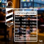 Barber Pole Opening Times Hours Personalised Custom Window Wall Sign Sticker