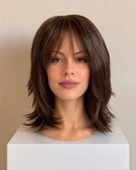 Women’s Brown Layered Bob Wig with Fringe Shoulder Length Synthetic Hair