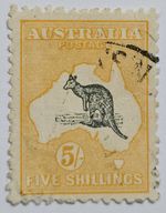 AUSTRALIA CLASSICS RARE 1915 5s Wmk 5 Used. €425. SG30. Thin Lower Left 